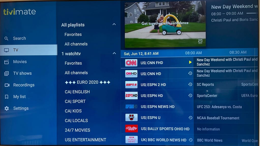 TiviMate IPTV player main interface